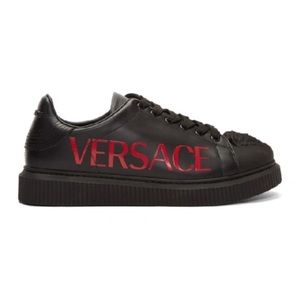VERSACE MEN'S MEDUSA AND LOGO-PRINT SNEAKERS IN BLACK